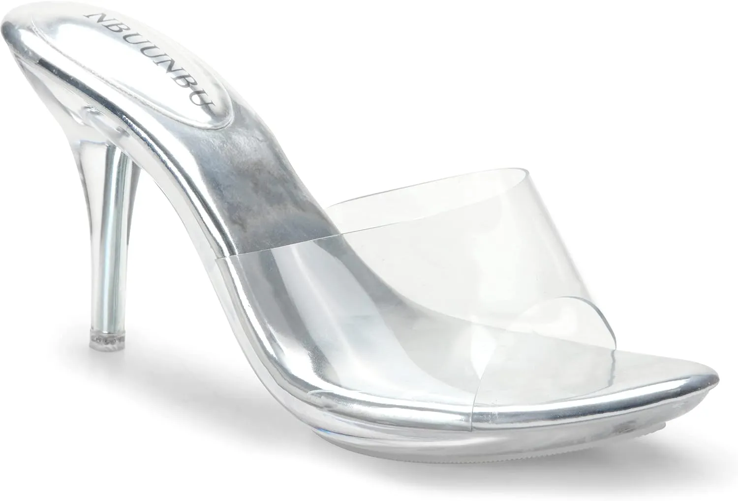 NBUUNBU Silver Clear Heels For Women Dress Shoes Transparent Strap Sexy Stilletos Heels Open Toe High Silver Heeled Sandals Pump Mules