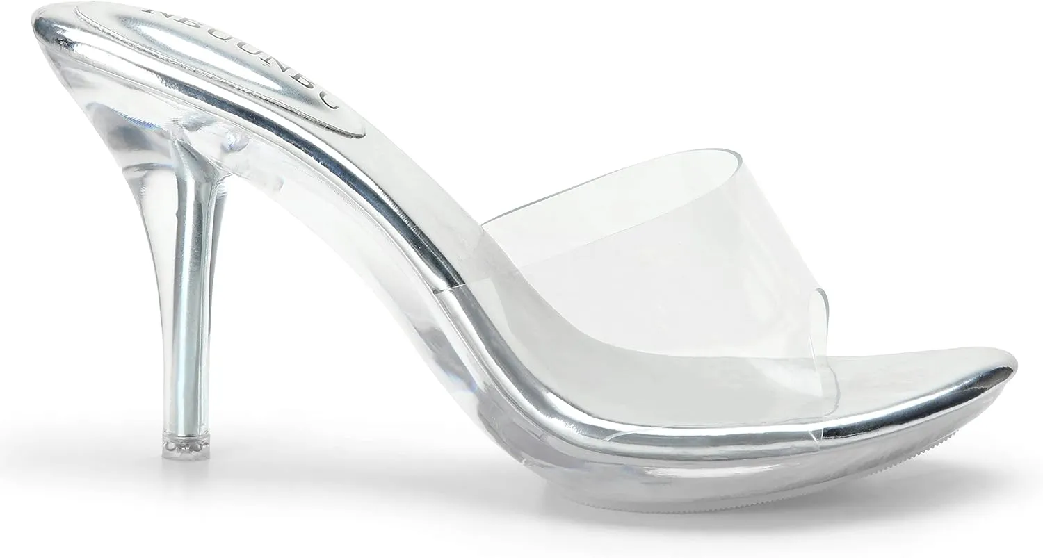 NBUUNBU Silver Clear Heels For Women Dress Shoes Transparent Strap Sexy Stilletos Heels Open Toe High Silver Heeled Sandals Pump Mules