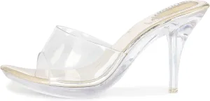 NBUUNBU Silver Clear Heels For Women Dress Shoes Transparent Strap Sexy Stilletos Heels Open Toe High Silver Heeled Sandals Pump Mules