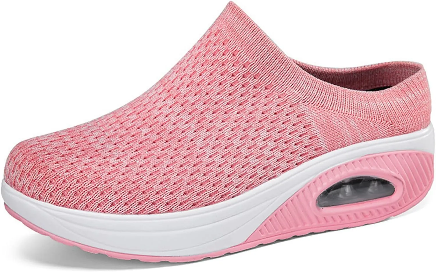Orthopedic Mule Clogs for Women Stretch Knitted Platform Closed Round Toe Comfortable Breathable Air Cushion Walking Sliipers Open Back Wedge Heel Casual Mules Sneaker with Arch Support