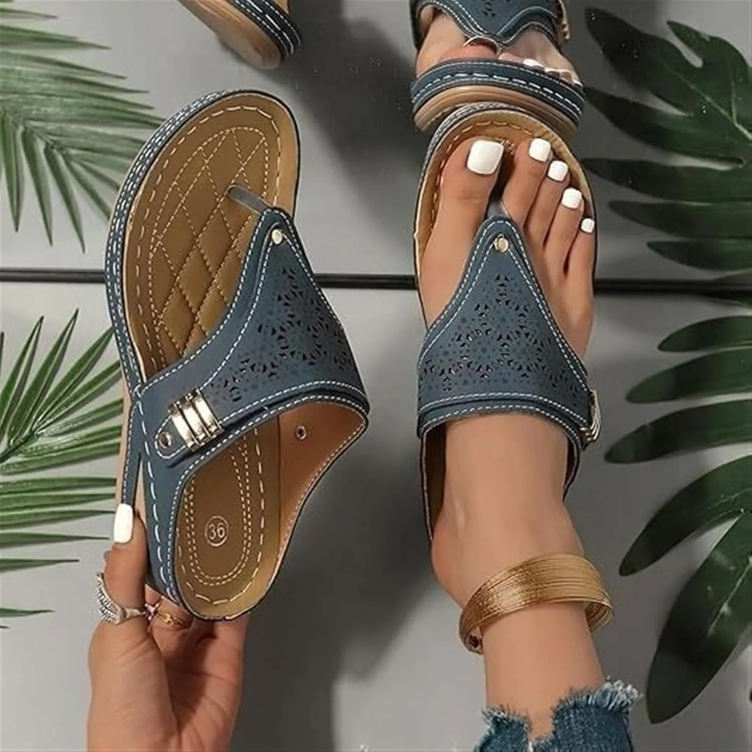 Orthopedic Sandals for Women Arch Support Platform Wedges Comfortable Flip Flops Slip on Mesh Hollow Sports Sandal