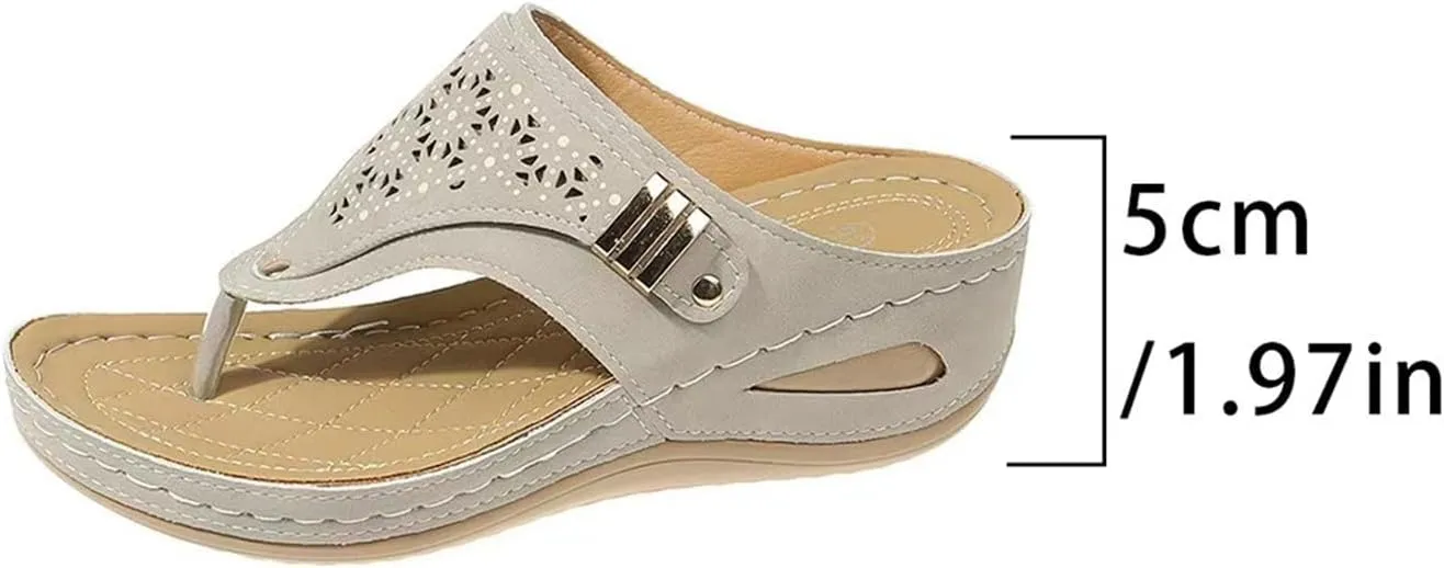 Orthopedic Sandals for Women Breathable Mesh Hollow Flip Flops Womens Comfortable Non-Slip Arch Support Wedge Heel Slippers Summer Dressy Beach Travel Sandal Walking Shoe