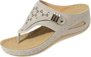 Orthopedic Sandals for Women Breathable Mesh Hollow Flip Flops Womens Comfortable Non-Slip Arch Support Wedge Heel Slippers Summer Dressy Beach Travel Sandal Walking Shoe