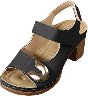 Orthopedic Sandals for Women Casual Chunky Heeled Sandals Peep Toe Slip On Cutout Sandal Hook and Loop Lightweight Walking Footwear Comfortable Dressy Wedge Sandal