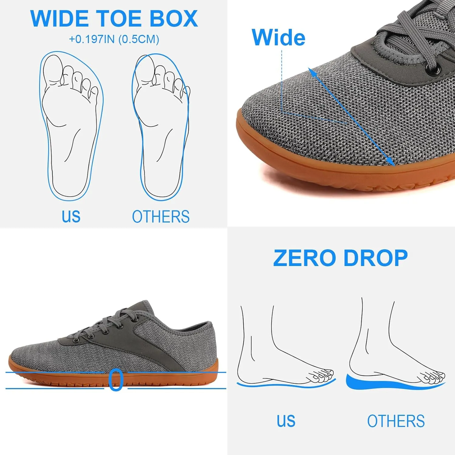 Padgene Wide Barefoot Minimalist Shoes for Women Men | Zero Drop Sole | Width Fashion Sneaker Wide Toe Box Cross-Trainer Lightweight Walking Casual Comfortable Running Shoes