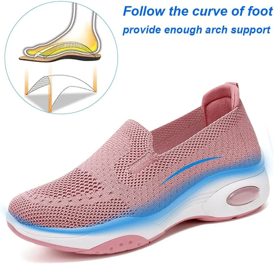 Padgene Women Walking Shoes Sock Sneakers Slip-On Breathable Mesh Trainers Women's Comfortable Casual Ladies Air Cushion Athletic Shoes Running Jogging Shoes