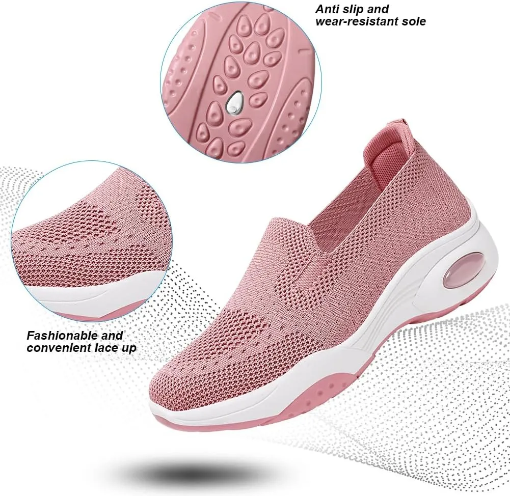 Padgene Women Walking Shoes Sock Sneakers Slip-On Breathable Mesh Trainers Women's Comfortable Casual Ladies Air Cushion Athletic Shoes Running Jogging Shoes