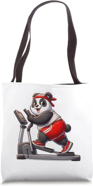 Panda on Elliptical Trainer Gym Fitness Workout Training Tote Bag