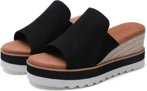 Platform Sandals Espadrilles Mules for Women Wedge Open Toe Slip On Sandals Raffia Womens Slides Shoes for Summer Vacation Beach Casual
