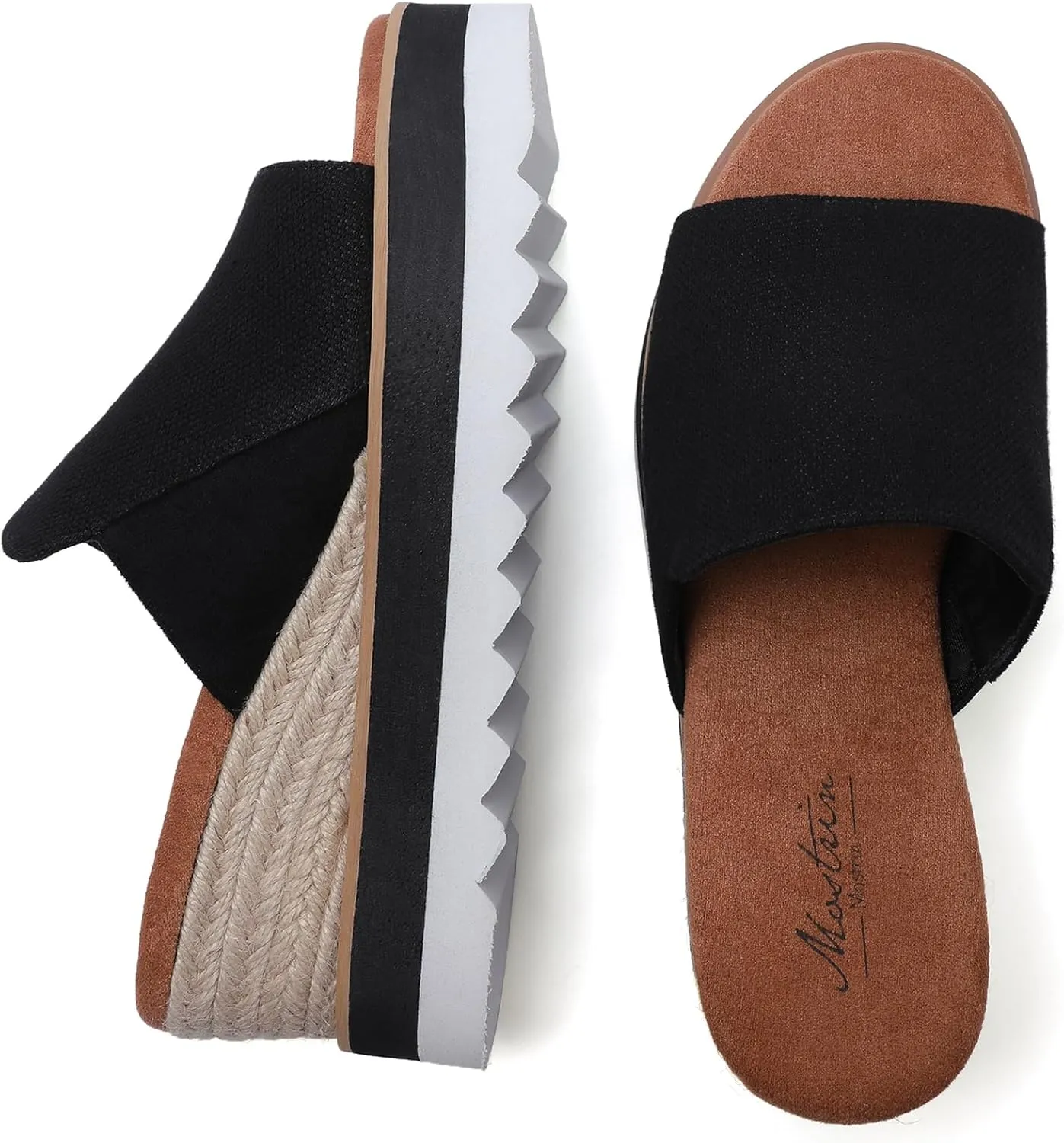 Platform Sandals Espadrilles Mules for Women Wedge Open Toe Slip On Sandals Raffia Womens Slides Shoes for Summer Vacation Beach Casual
