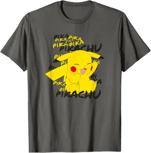 Pokemon Pikachu Laughing T-Shirt, Unisex-Adults, Grey, Small