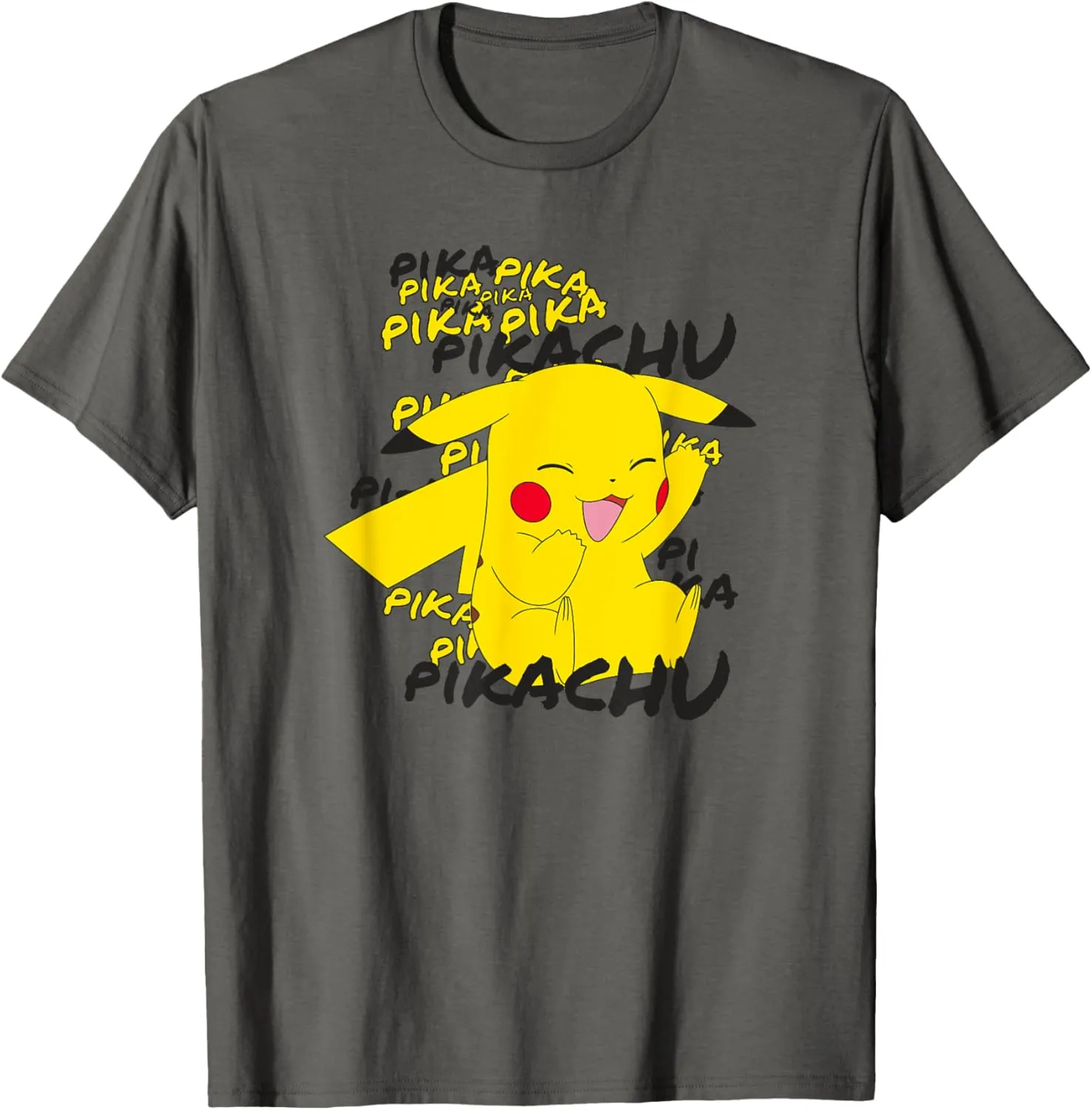Pokemon Pikachu Laughing T-Shirt, Unisex-Adults, Grey, Small