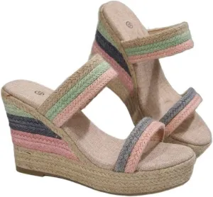Rattan Sandals Raffia Wedge Espadrilles for Women Girls Platform Colorful Dress Shoes Slip on Casual House Slippers Lightweight Breathable Open Toes Casual Walking Slides Summer Beach Party Vacation