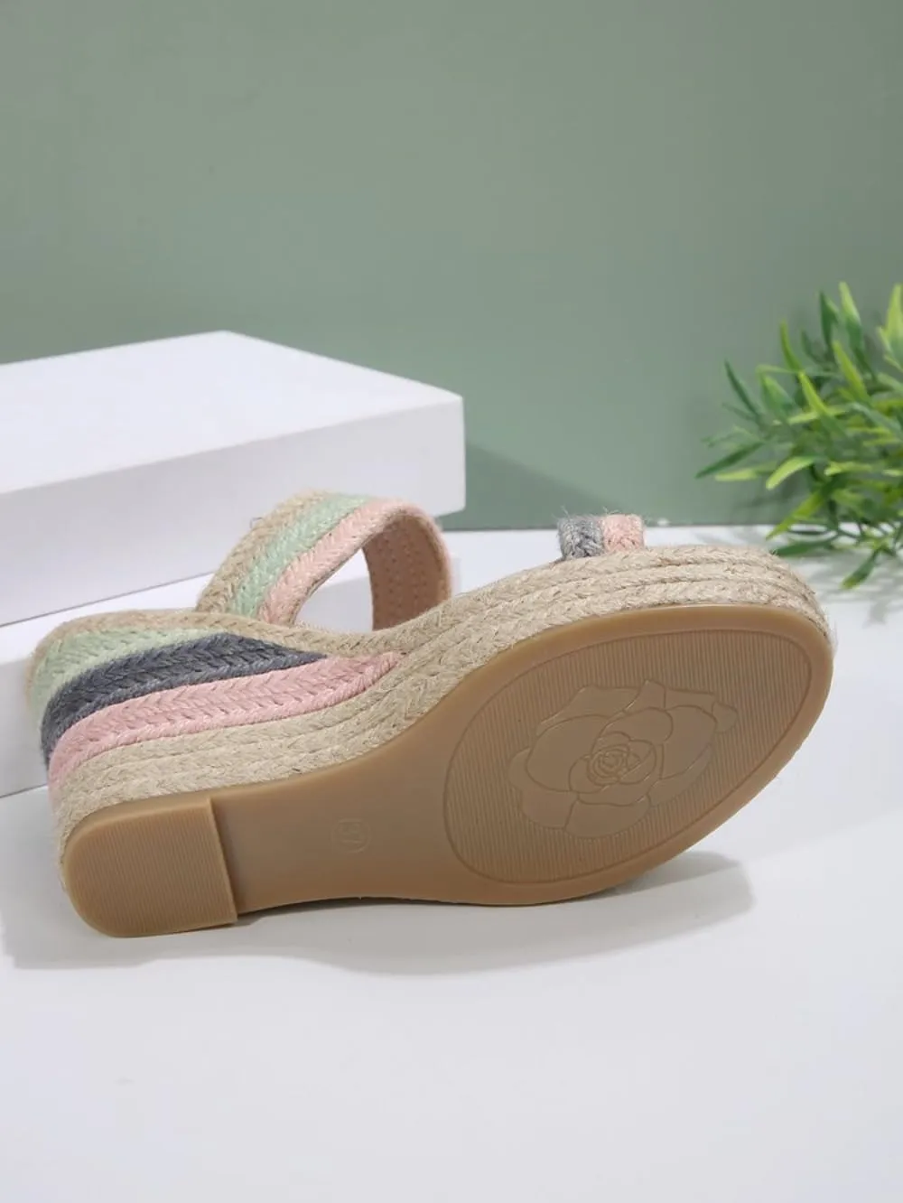 Rattan Sandals Raffia Wedge Espadrilles for Women Girls Platform Colorful Dress Shoes Slip on Casual House Slippers Lightweight Breathable Open Toes Casual Walking Slides Summer Beach Party Vacation