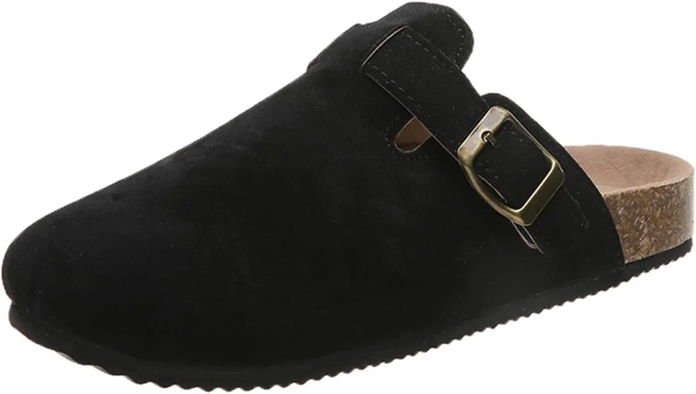 SACFOF Women's Suede Clogs Leather Mules Cork Footbed Sandals Unisex Slip-on Comfortable Home Mules Potato Shoes