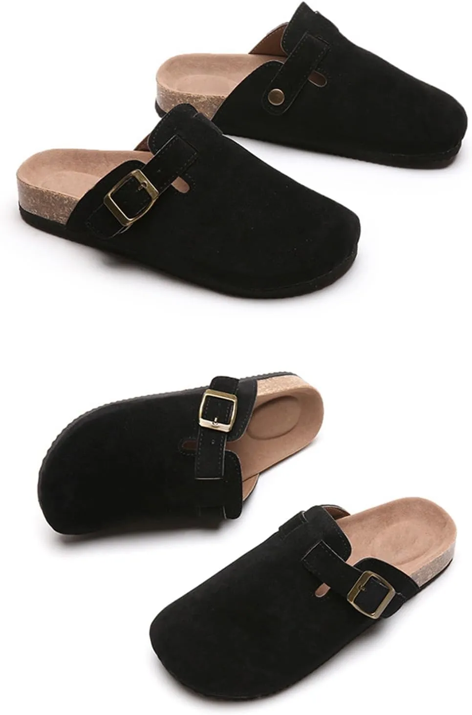 SACFOF Women's Suede Clogs Leather Mules Cork Footbed Sandals Unisex Slip-on Comfortable Home Mules Potato Shoes