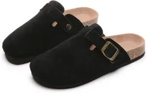 SACFOF Women's Suede Clogs Leather Mules Cork Footbed Sandals Unisex Slip-on Comfortable Home Mules Potato Shoes