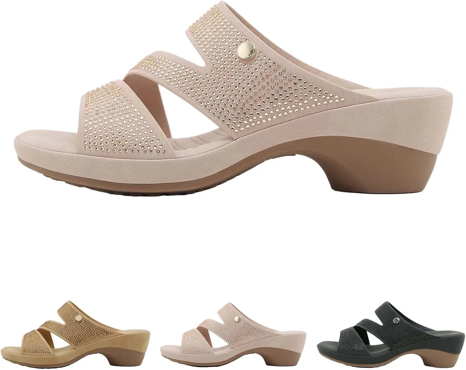Sandals for Women 2025 Comfortable Trendy Beaded Slip On Beach Shoes Summer Low Heel Arch Support Wedge Sandals