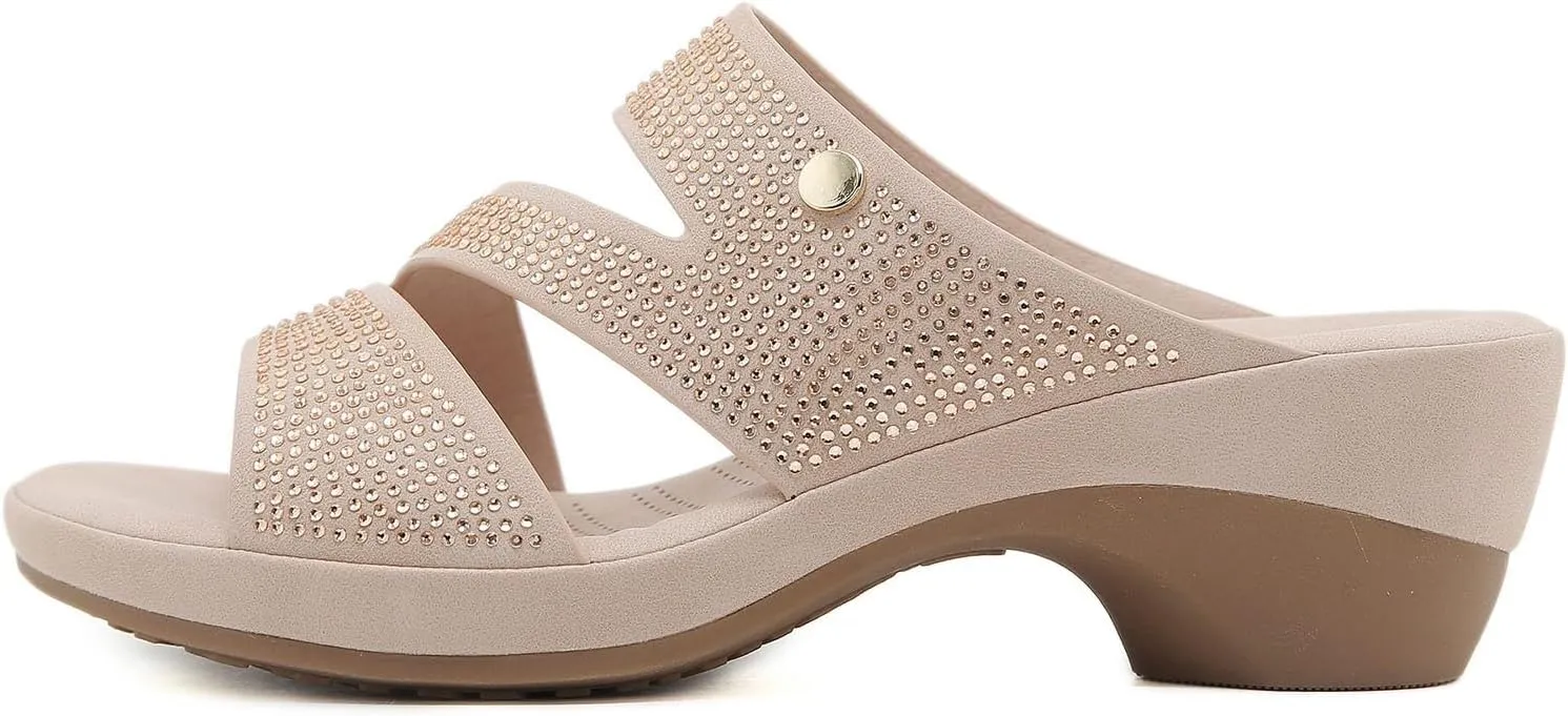 Sandals for Women 2025 Comfortable Trendy Beaded Slip On Beach Shoes Summer Low Heel Arch Support Wedge Sandals