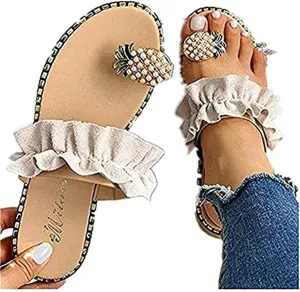 Sandals for Women Thong,Women's Bohemia Bling Rhinestone Pearl Flat Sandals Flat Gladiator Sandals Open Toe Dress Shoes
