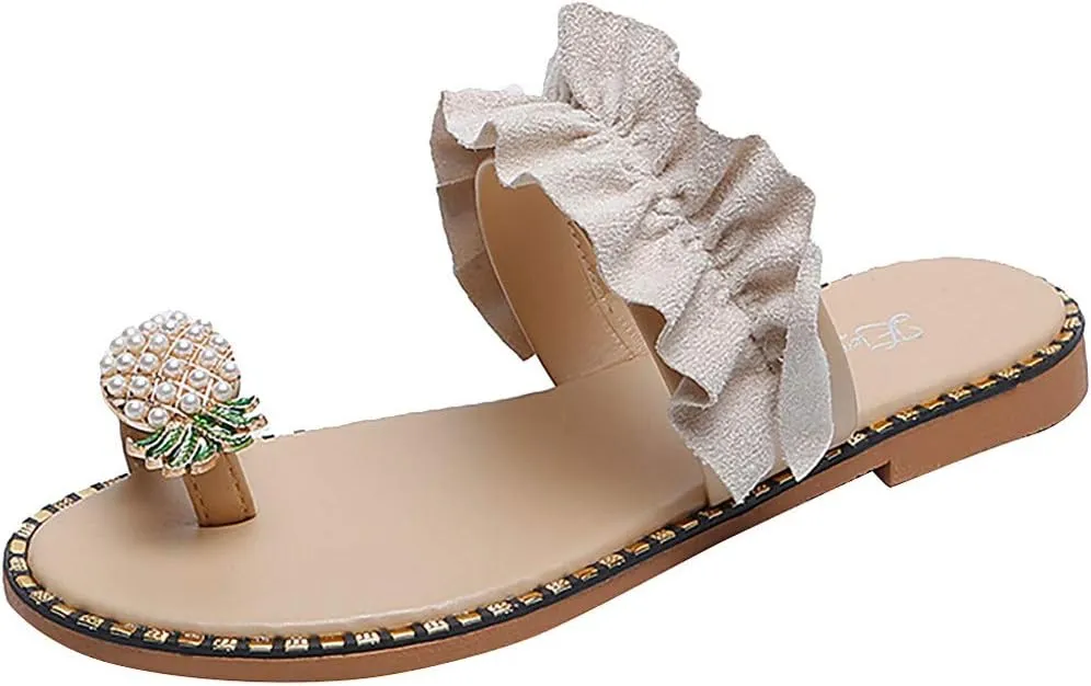 Sandals for Women Thong,Women's Bohemia Bling Rhinestone Pearl Flat Sandals Flat Gladiator Sandals Open Toe Dress Shoes