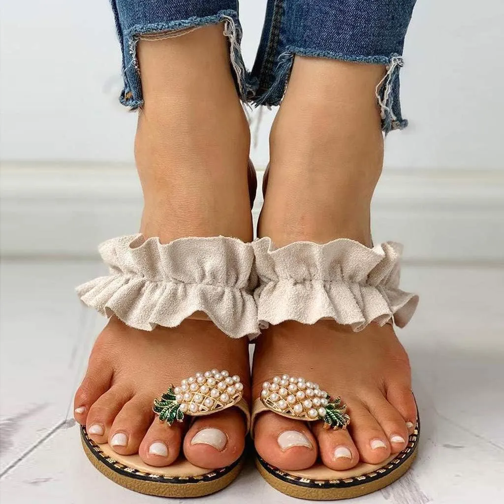 Sandals for Women Thong,Women's Bohemia Bling Rhinestone Pearl Flat Sandals Flat Gladiator Sandals Open Toe Dress Shoes
