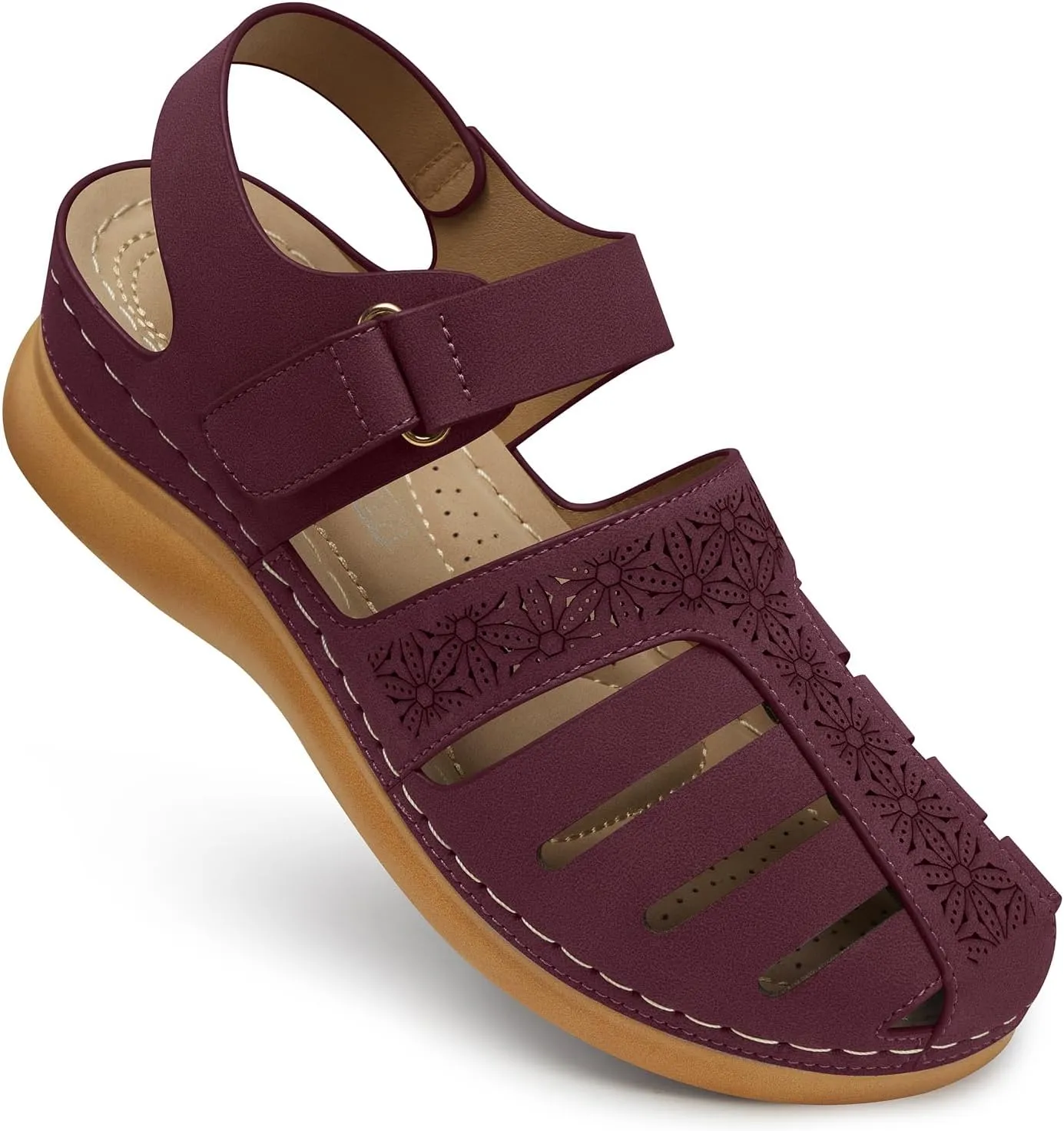 SHIBEVER Closed Toe Sandals Women: Summer Dressy Wedge Sandal - Fisherman Comfortable Hollow Out Sandals