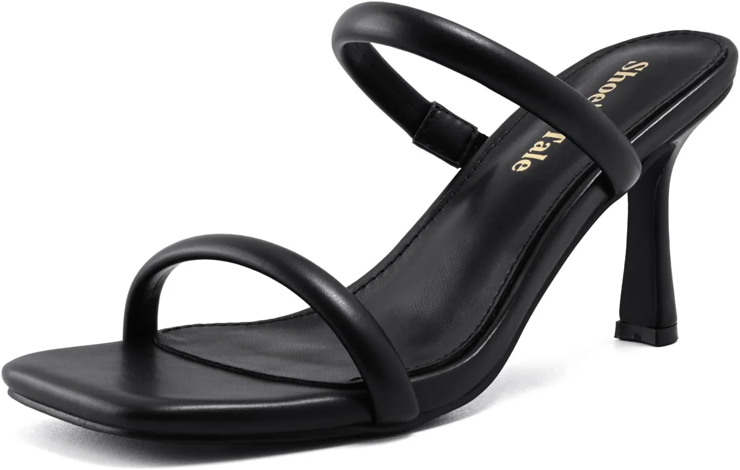 Shoe'N Tale Women's Strappy Heels Kitten Heeled Mules Two Straps Square Open Toe Slip On Sandals