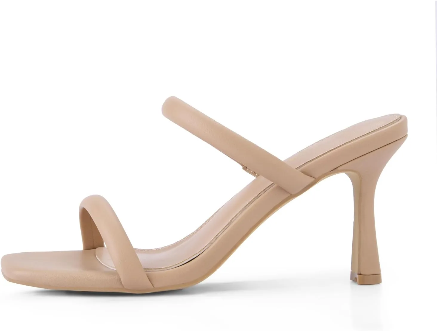 Shoe'N Tale Women's Strappy Heels Kitten Heeled Mules Two Straps Square Open Toe Slip On Sandals