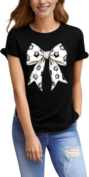 Soccer Shirt Soccer Season T-Shirt Soccer Mom Shirt Bow Tshirt Game Day Causal Cute Ball Player Vibes Tee Tops