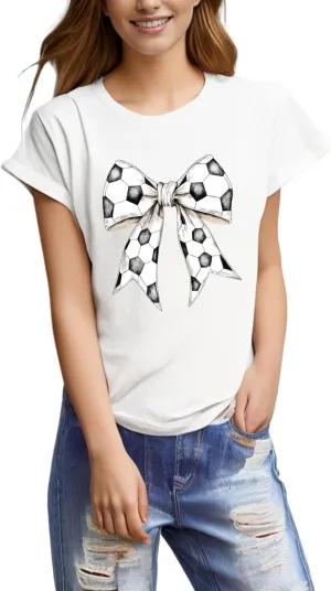 Soccer Shirt Soccer Season T-Shirt Soccer Mom Shirt Bow Tshirt Game Day Causal Cute Ball Player Vibes Tee Tops