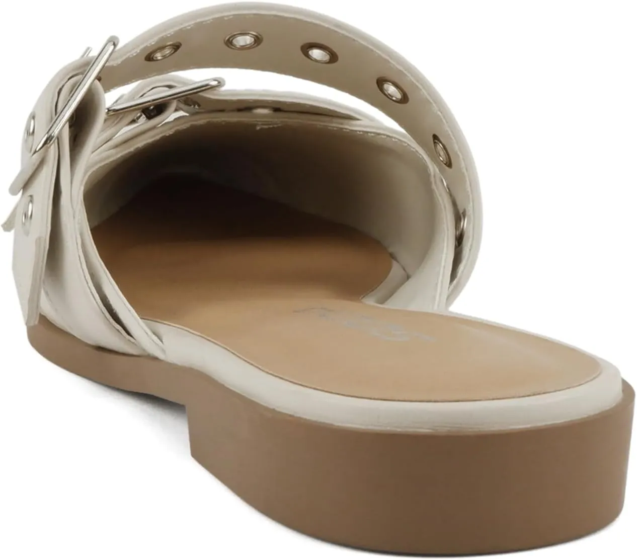 Soda Usual ~ Women Pointed Toe Slip-On Low Heel Mule with Buckle Straps