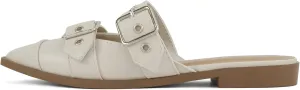 Soda Usual ~ Women Pointed Toe Slip-On Low Heel Mule with Buckle Straps