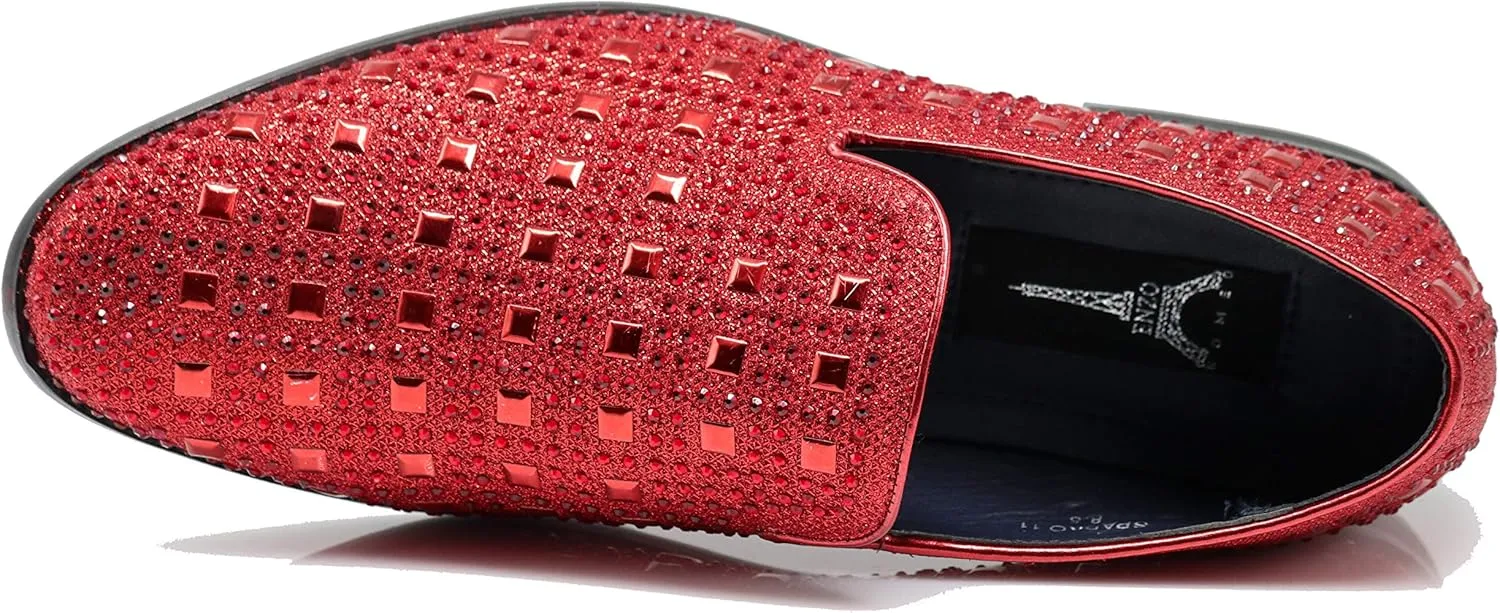 SPK11 Men's Vintage Fashion Rhinestone Designer Dress Loafers Slip On Shoes Classic Tuxedo Dress Shoes
