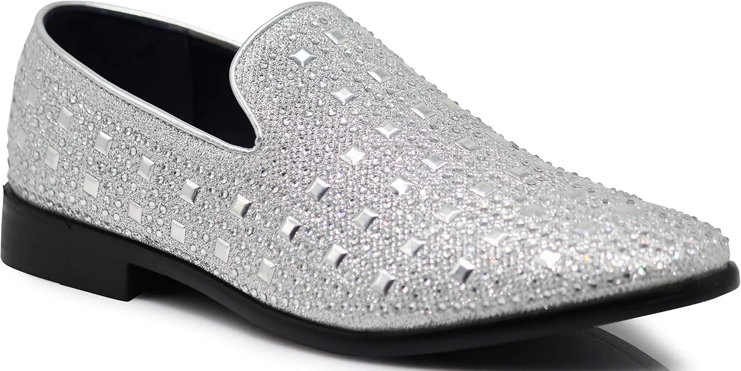 SPK11 Men's Vintage Fashion Rhinestone Designer Dress Loafers Slip On Shoes Classic Tuxedo Dress Shoes