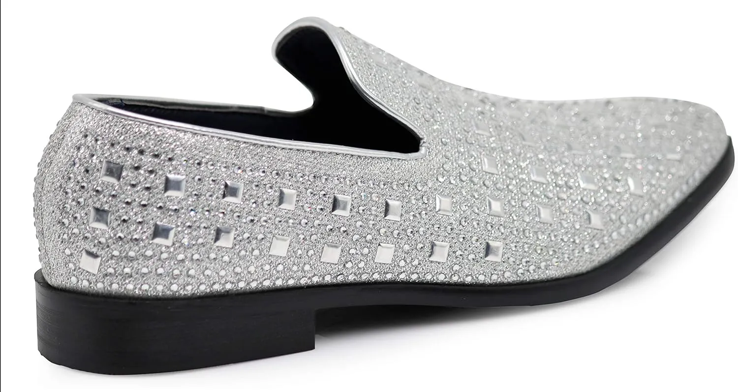 SPK11 Men's Vintage Fashion Rhinestone Designer Dress Loafers Slip On Shoes Classic Tuxedo Dress Shoes