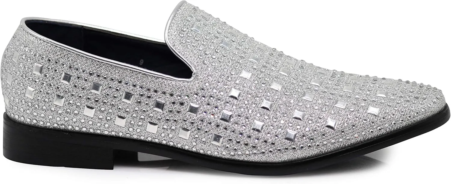 SPK11 Men's Vintage Fashion Rhinestone Designer Dress Loafers Slip On Shoes Classic Tuxedo Dress Shoes