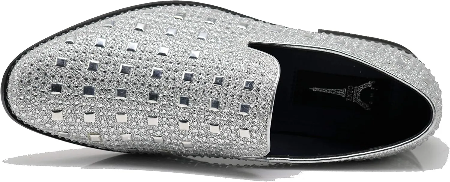 SPK11 Men's Vintage Fashion Rhinestone Designer Dress Loafers Slip On Shoes Classic Tuxedo Dress Shoes