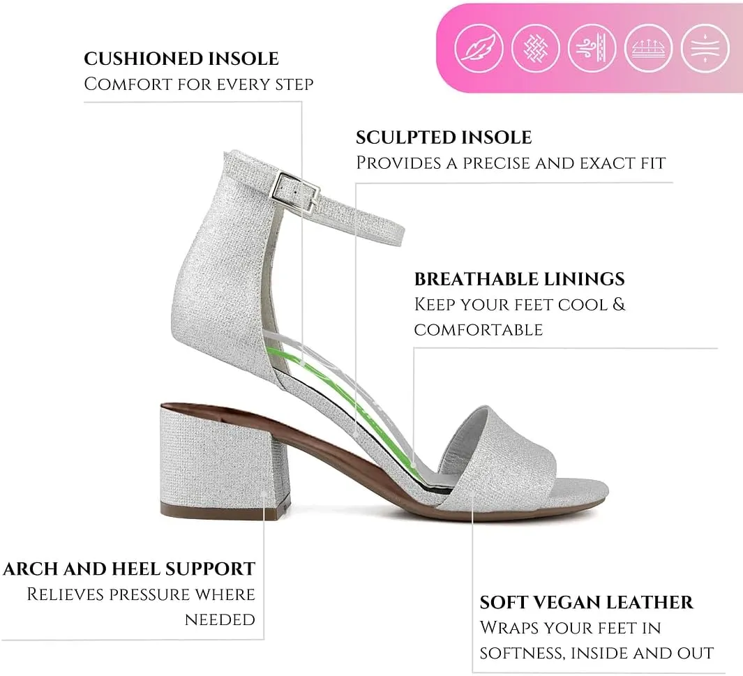 Sugar Women's Block Heel Sandals – Open Toe, Ankle Strap, Comfortable Dress Shoes for Weddings & Casual Wear