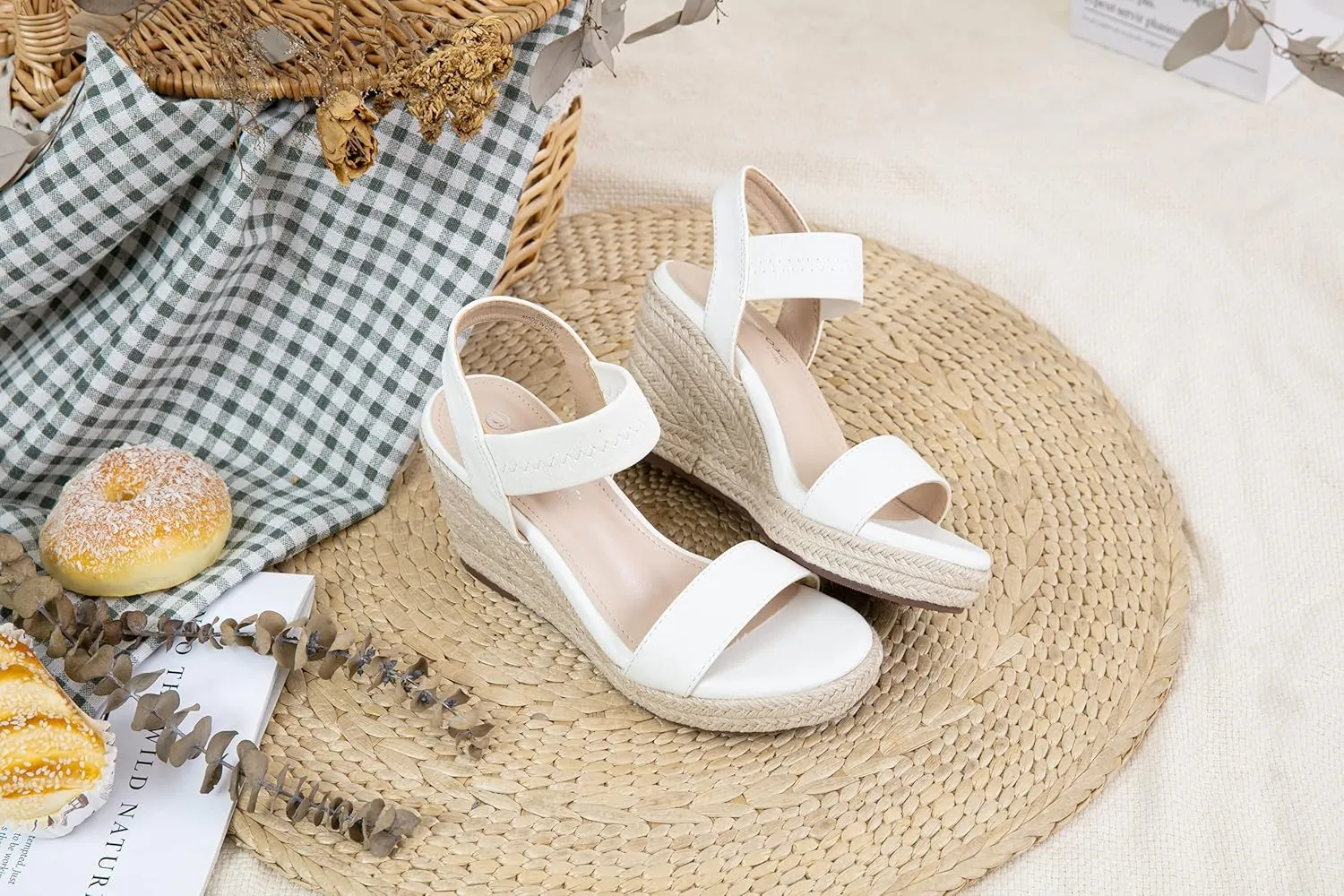 Vepose Women's Wedge Sandals Platform Espadrilles Sandals Elasitc Ankle Strap Open Toe 881 Sandals with 3.5" Inchs High Heel Summer Shoes