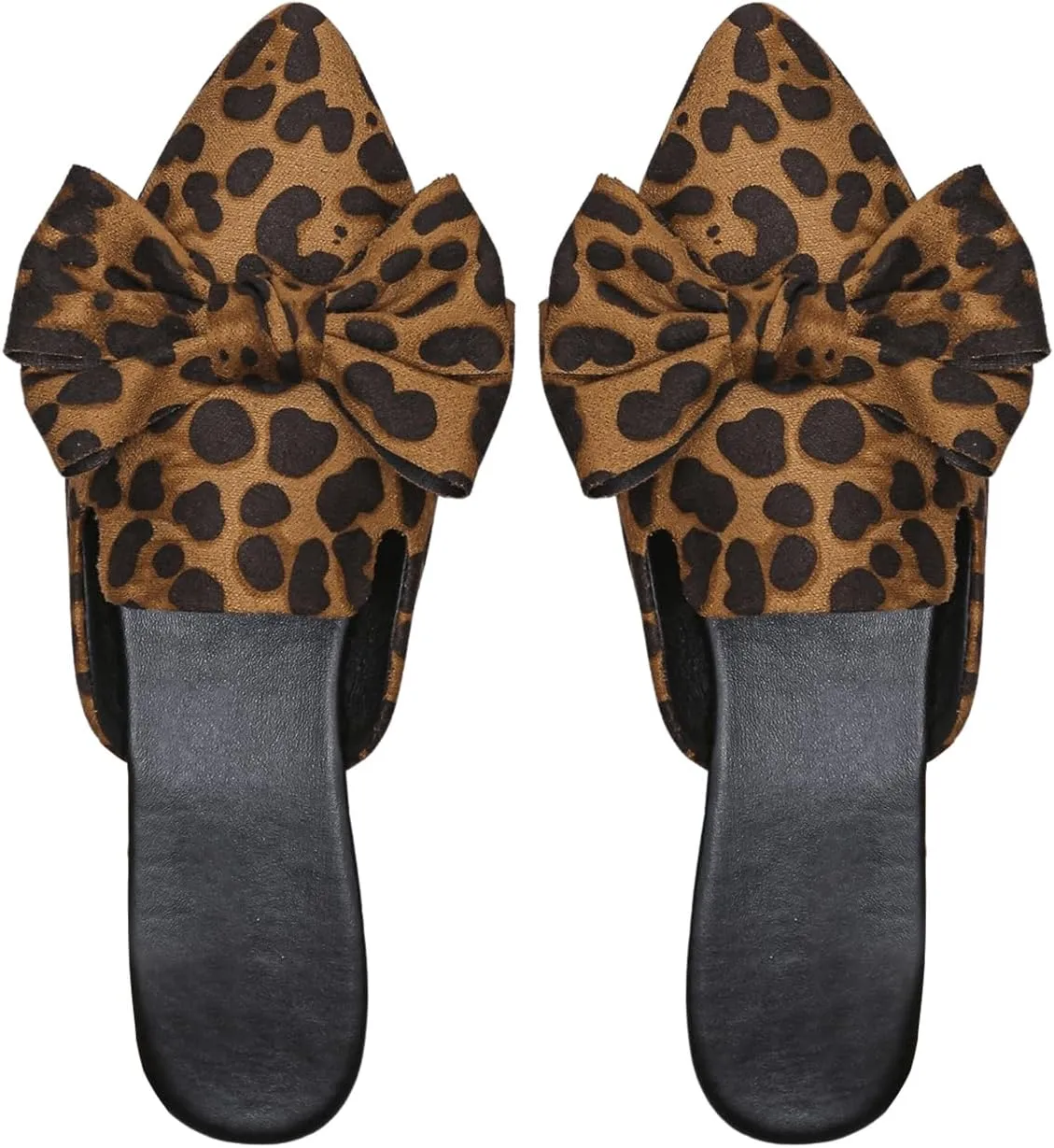Verdusa Women's Leopard Print Toe Mule Shoes PU Leather Backless Slip on Slide Flats