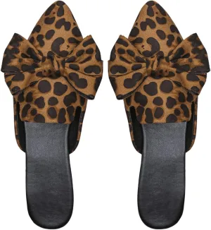Verdusa Women's Leopard Print Toe Mule Shoes PU Leather Backless Slip on Slide Flats