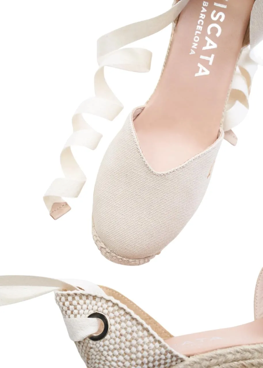 VISCATA Gava Canvas Wedge Handmade 2 ½” Heel Women's Sandals with Breathable Cotton Canvas V-cut Vamp and 100% Natural Jute Midsole for all Casual Occasions