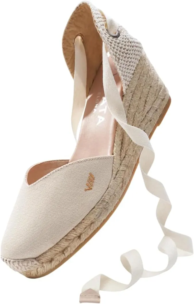 VISCATA Gava Canvas Wedge Handmade 2 ½” Heel Women's Sandals with Breathable Cotton Canvas V-cut Vamp and 100% Natural Jute Midsole for all Casual Occasions