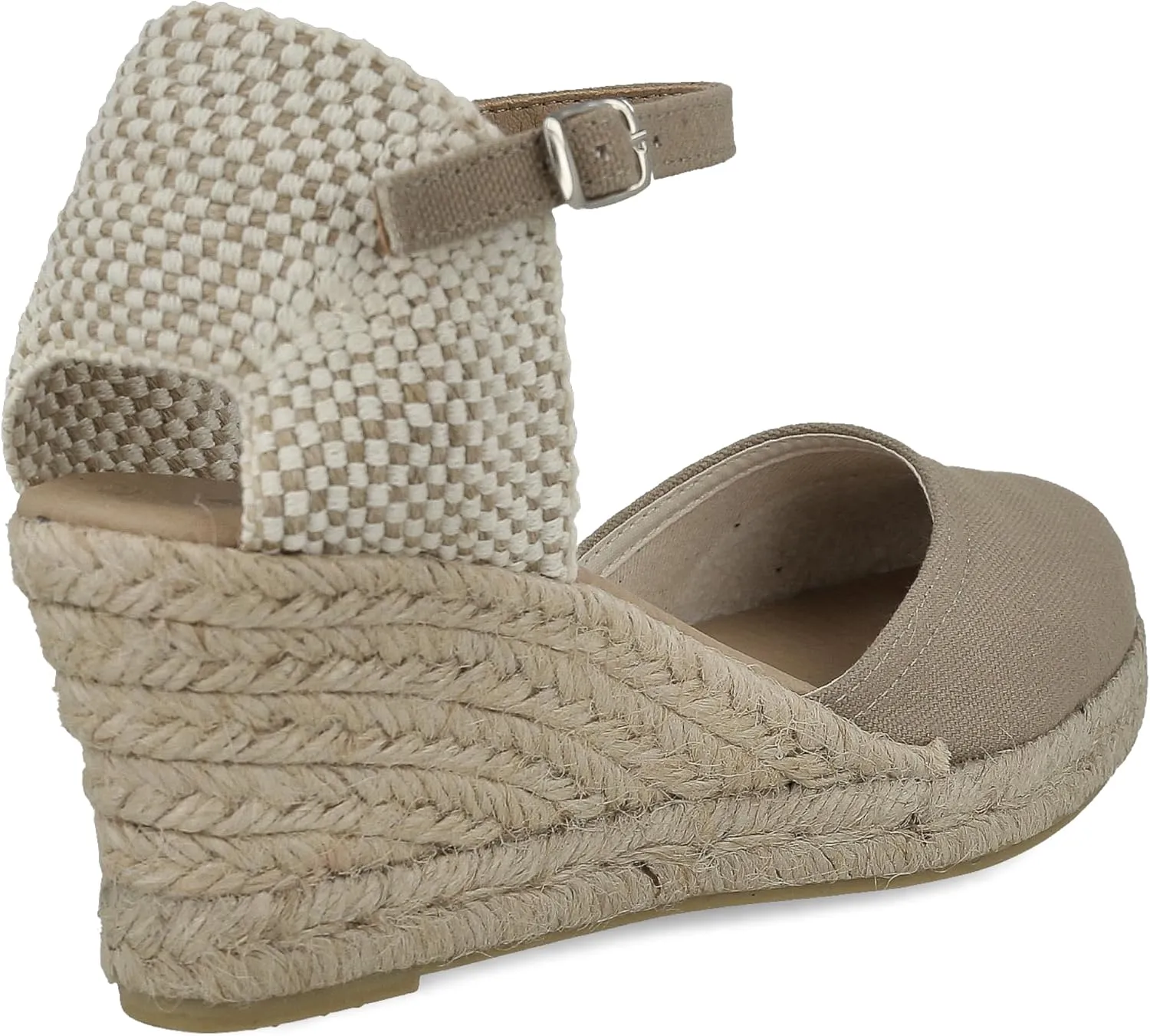 Wedge Sandals for Women. Made in Spain. Classic 5 Strings Height. Jute Espadrille with Buckle. Padded Fabric Insole. Rubber Outsole.