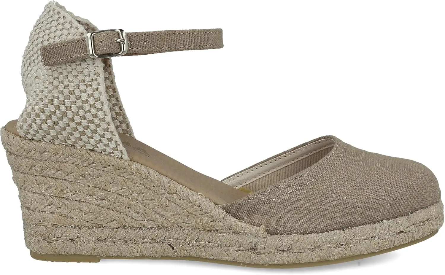 Wedge Sandals for Women. Made in Spain. Classic 5 Strings Height. Jute Espadrille with Buckle. Padded Fabric Insole. Rubber Outsole.