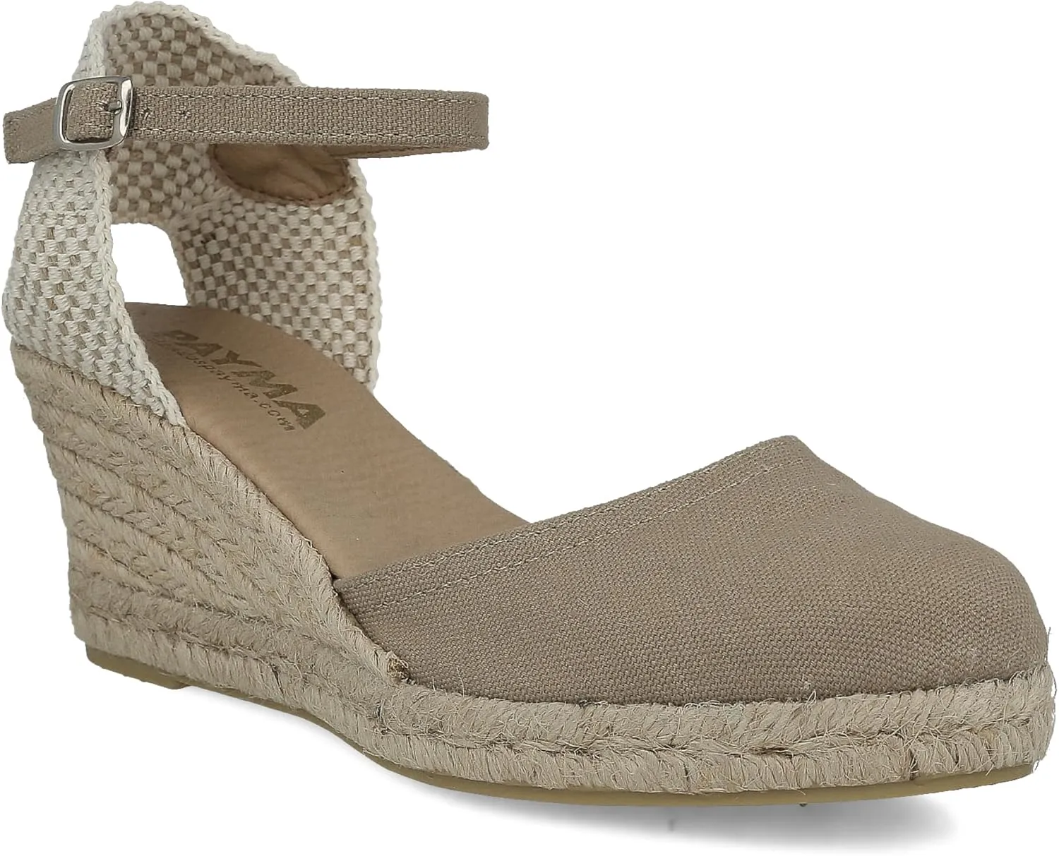 Wedge Sandals for Women. Made in Spain. Classic 5 Strings Height. Jute Espadrille with Buckle. Padded Fabric Insole. Rubber Outsole.