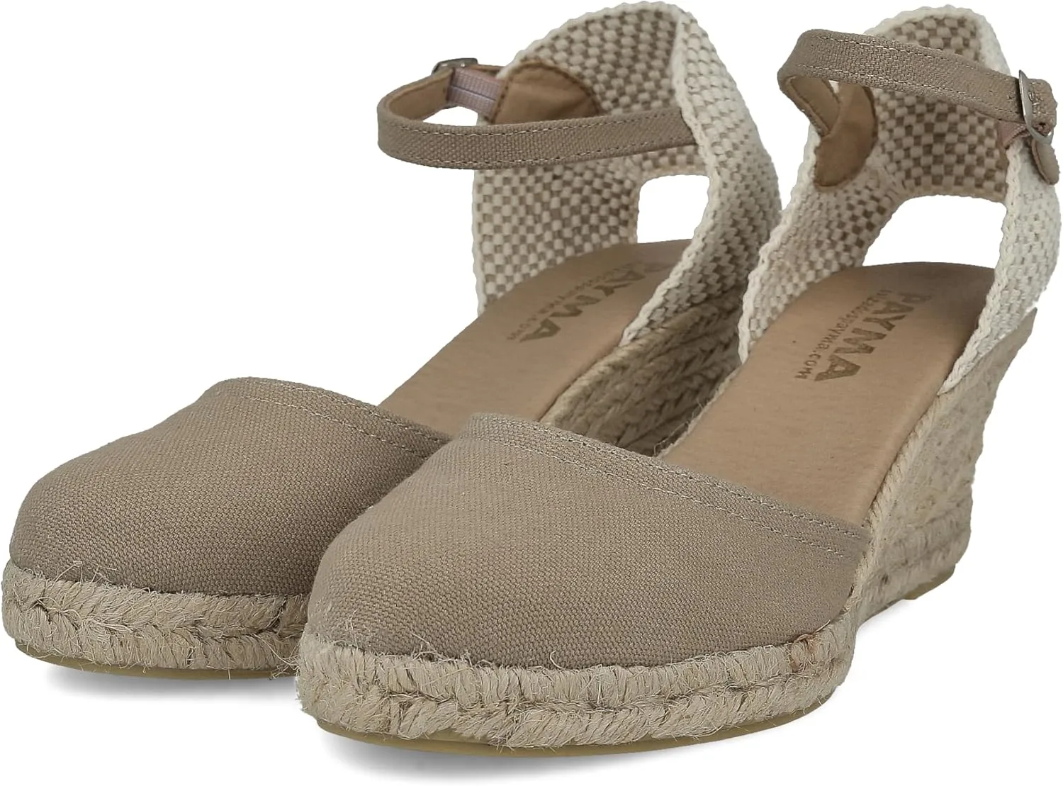 Wedge Sandals for Women. Made in Spain. Classic 5 Strings Height. Jute Espadrille with Buckle. Padded Fabric Insole. Rubber Outsole.