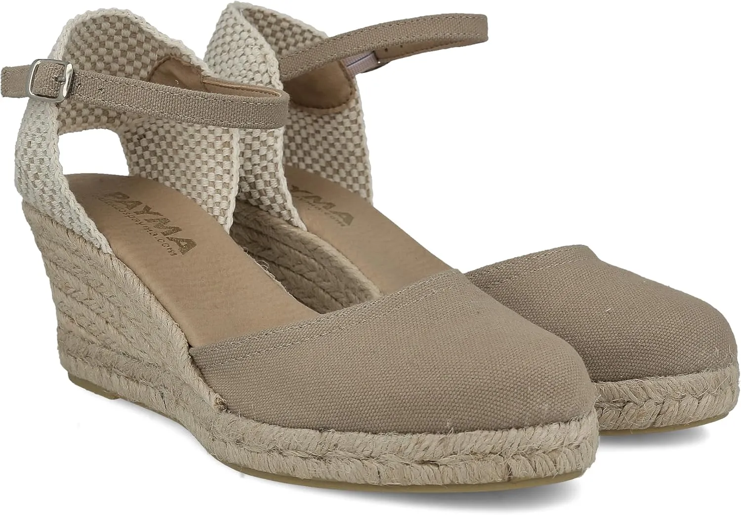 Wedge Sandals for Women. Made in Spain. Classic 5 Strings Height. Jute Espadrille with Buckle. Padded Fabric Insole. Rubber Outsole.
