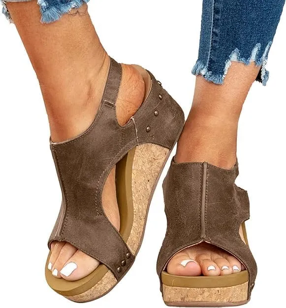 Wide Width Platform Wedge Sandals For Women Summer Dressy, Women's Open Toe Buckle Ankle Strap Summer Platform Wedge Sandals, Ladies Comfortable Low Heel Sandal Wedding Party Dress Shoe